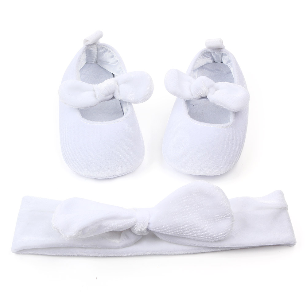 2-piece Baby / Toddler Girl Solid Bowknot Prewalker Shoes and Headband Set