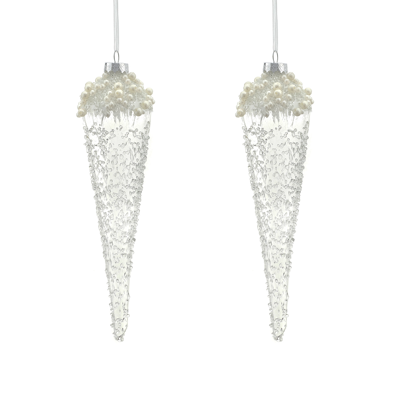 Kaemingk - Ice Adventure Set of 2 Hanging Icicle Glass Ornaments