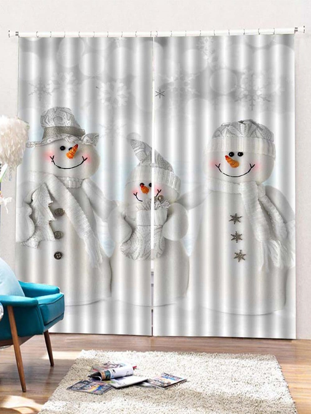 2PCS Christmas Snowman Family Pattern Window Curtains