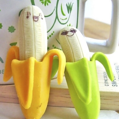 2PCS Funny Expression Novelty Banana Eraser Mini Cute Pencil Rubber Eraser Stationery Children Learning Toy kids Gift