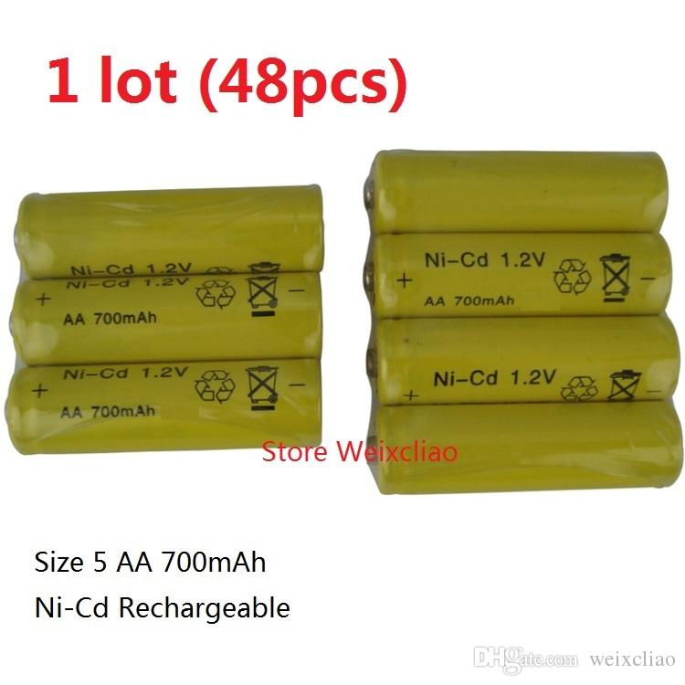 48pcs 1 lot Rechargeable Ni-Cd Battery Size 5 1.2V 700mAh Ni Cd 1.2 Volt Batteries Free Shipping