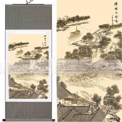 Famous Chinese Landscape Paintings Silk Hanging Scroll Fine Art Reproduction L100 x w 35cm 1pcs Free