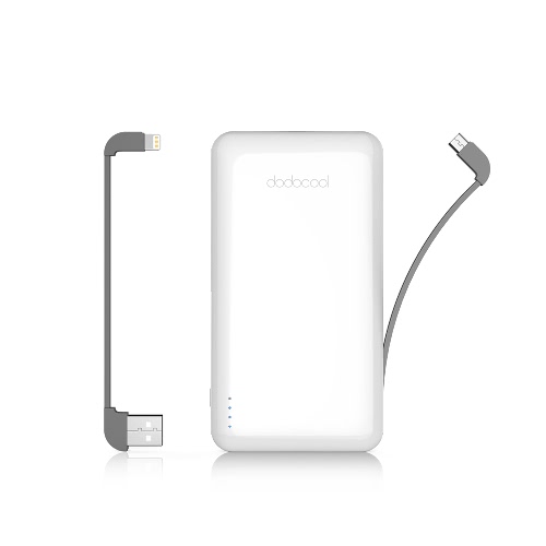 dodocool MFi Certified Ultra Slim 10000 mAh 2-Port Power Bank Portable Charger Backup External Lithium Polymer Battery Pack with Detachable Lightning Cable and Micro-USB Cable for iPhone X / iPhone 8 Plus / iPhone 8 / iPhone 7 Plus / iPhone 7 / iPhone SE/