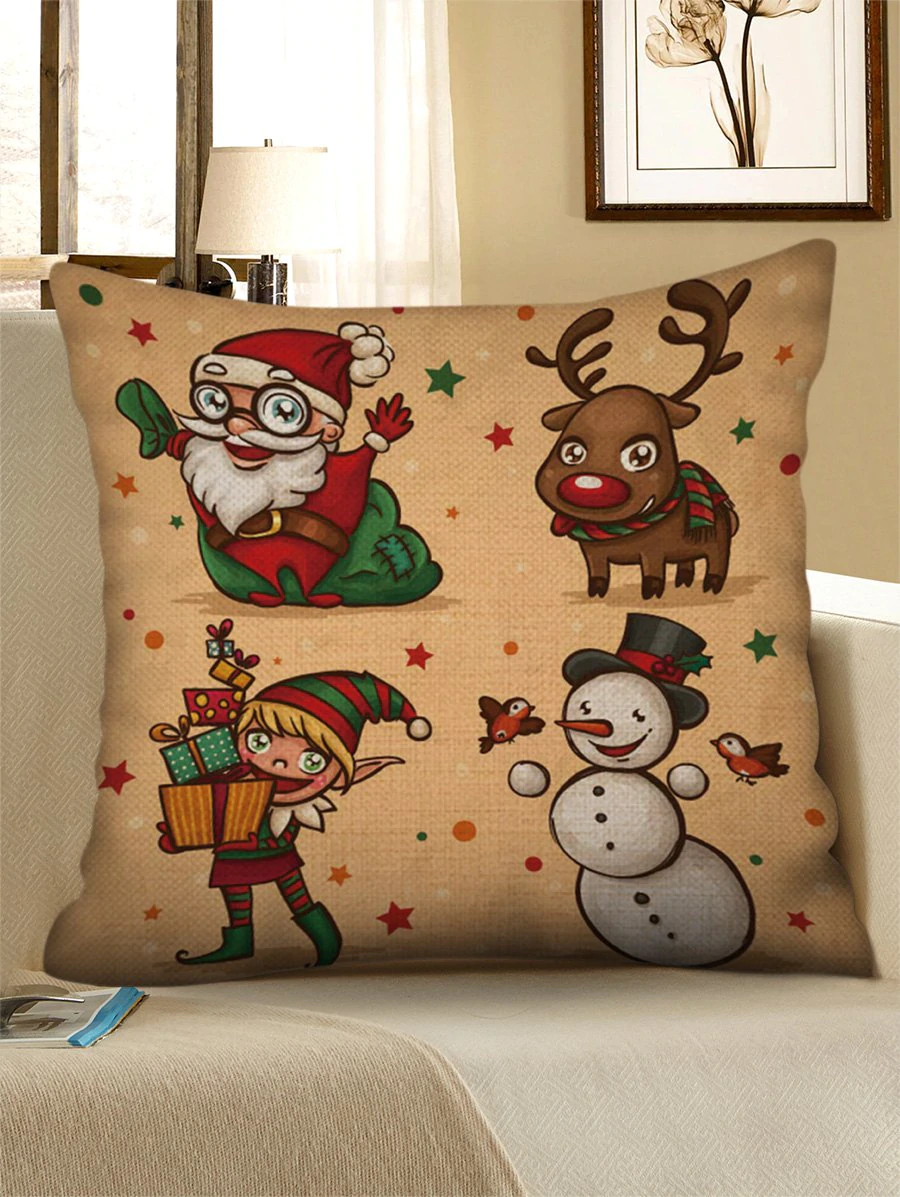 Christmas Snowman Elk Print Sofa Linen Pillowcase