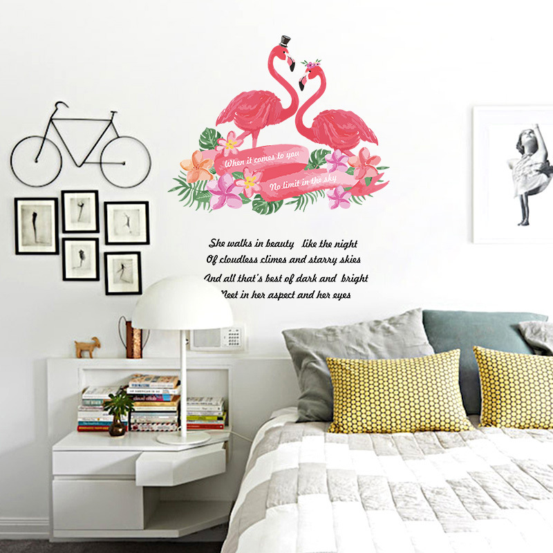 Letter Print Flamingo Sticky Wall Decor