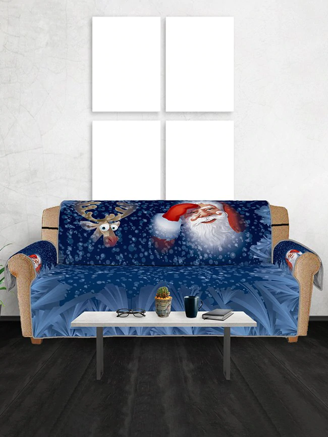 Christmas Elk Santa Pattern Couch Cover