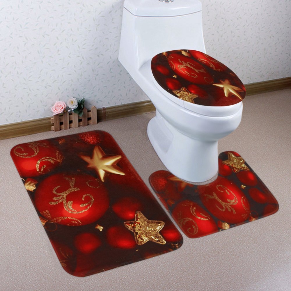 Christmas Baubles Star Pattern 3 Pcs Bathroom Toilet Mat