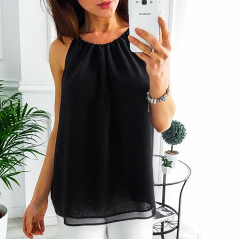 Solid See-through Halter Tank Top