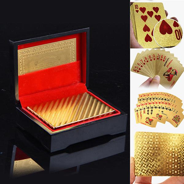 24K Gold Foil Plated Poker Playing Cards Traditional Set With Black Box Waterproof