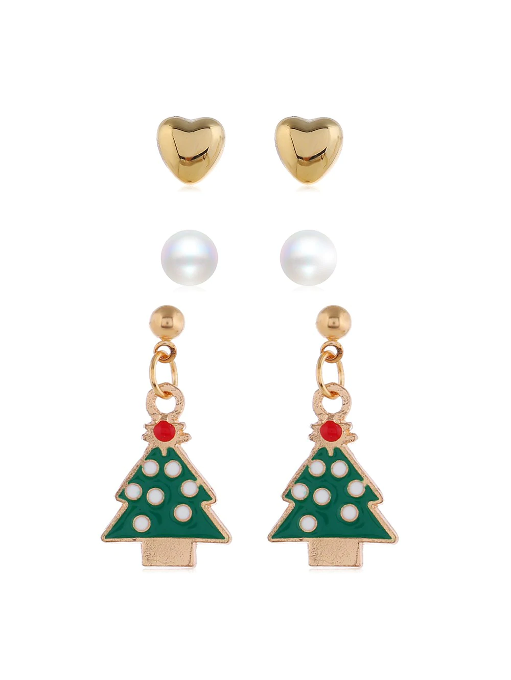 3 Pairs Christmas Tree Santa Faux Pearl Earrings Set