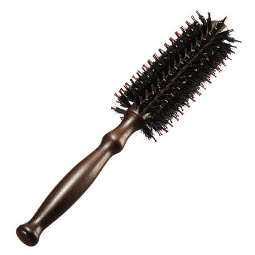 Wood Handle Hair Salon Comb Round-Head Brown Feather Professional Brush