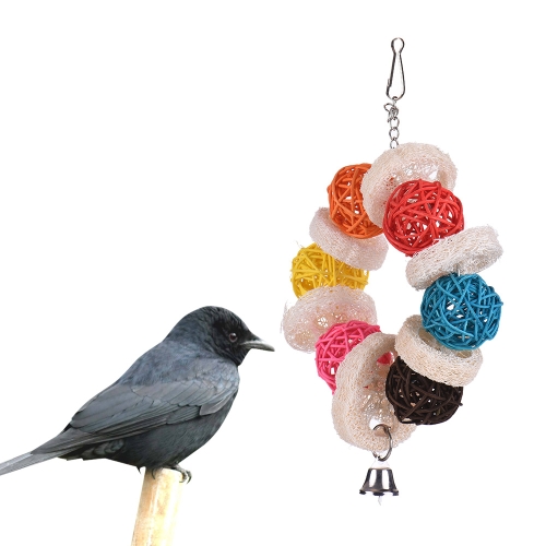 Parrot Toys Hanging Chew Bite Swing Foraging Toys with Bell for Bird Cage Accessories Towel Gourd