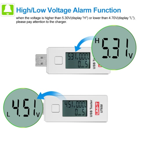 UNI-T UT658 Digital LCD USB Voltage Current Meter U Disk Voltmeter Ameter Charging Capacity Tester DC3-9V 0-3A