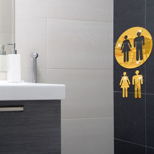 Convenient 3D Toilet WC Man and Woman Mirror Wall Sticker DIY PET Home Removable Decoration Stickers