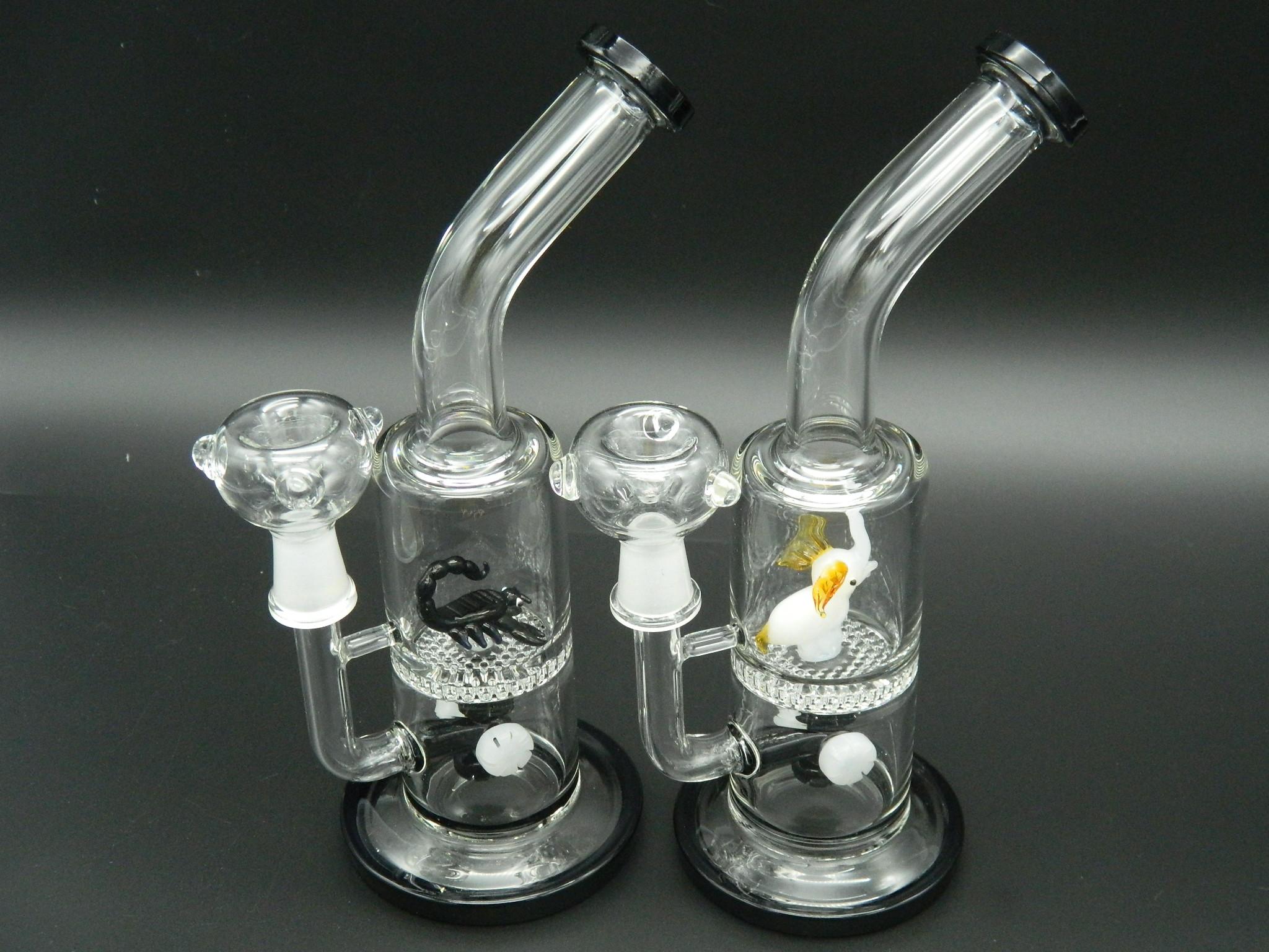 1PC New Handmade Glass Water Pipes with Scorpion Elephant Design Glass Bong 23CM Length 8.5CM Width Smoking Pipe Glass Tubes