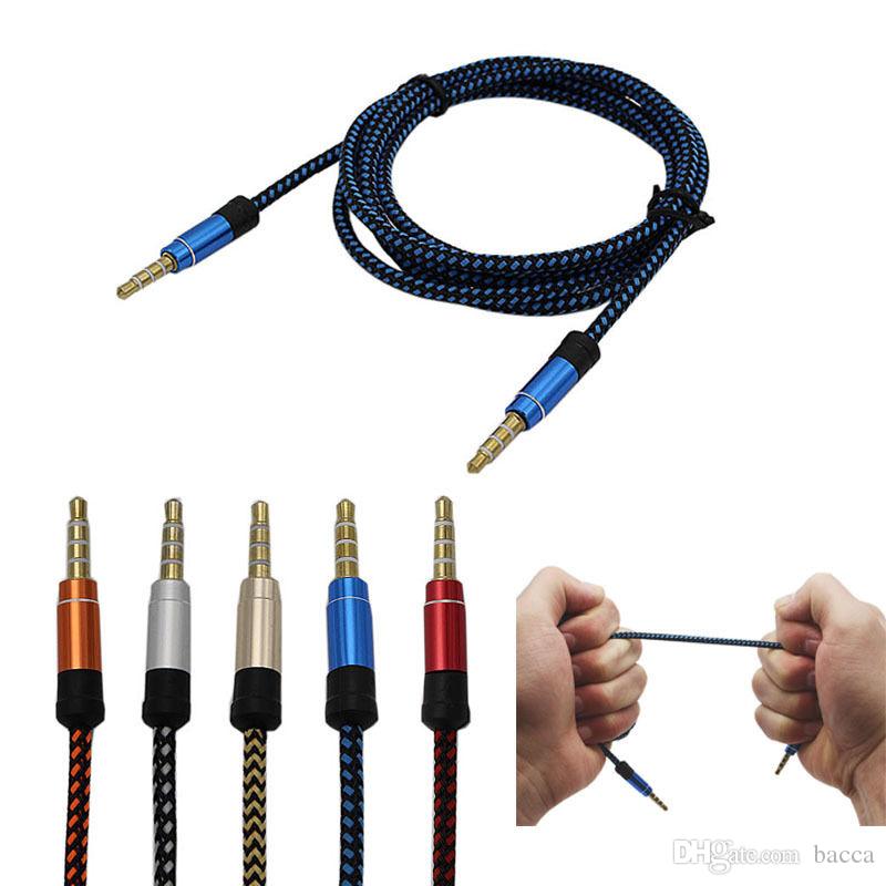 1.5m 5ft Nylon weave AUX cable 3.5mm jack Male to Male Stereo Audio cable Jack Male Lead for Iphone 6plus Speaker
