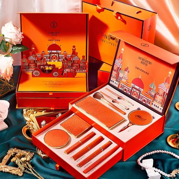 Makeup Cosmetics Chinese Box Velvet Lipstick Liquid Eyeliner Air Cushion BB Cream Eye Shadow Set Valentine's Day Gift