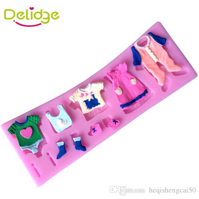 Delidge 10 pcs Baby Clothesline Cake Mold Silicone 3D Baby Cloth Fondant Molds Handmade Bakeware Tools Resin Clay Chocolate Mould