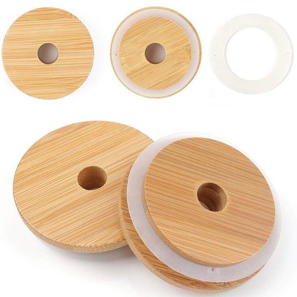 70mm/86mm Friendly Mason Lids Reusable Bamboo Caps Tops with Straw Hole and Silicone Seal for Masons Canning Drinking Jars Top