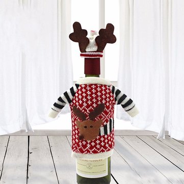 Red Wine Bottle Cover Bags Dinner Table Decoration Christmas Deer Home Party Decor
