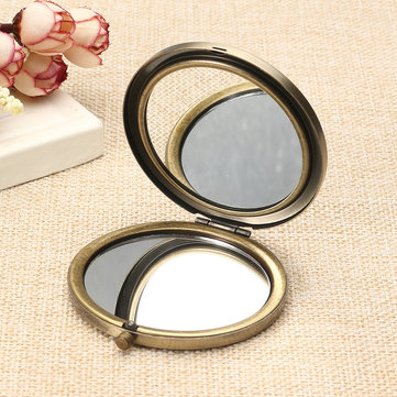 Retro Makeup Mirror Imitation Bronze Portable Small Double Faced Folding Pocket Mirrors