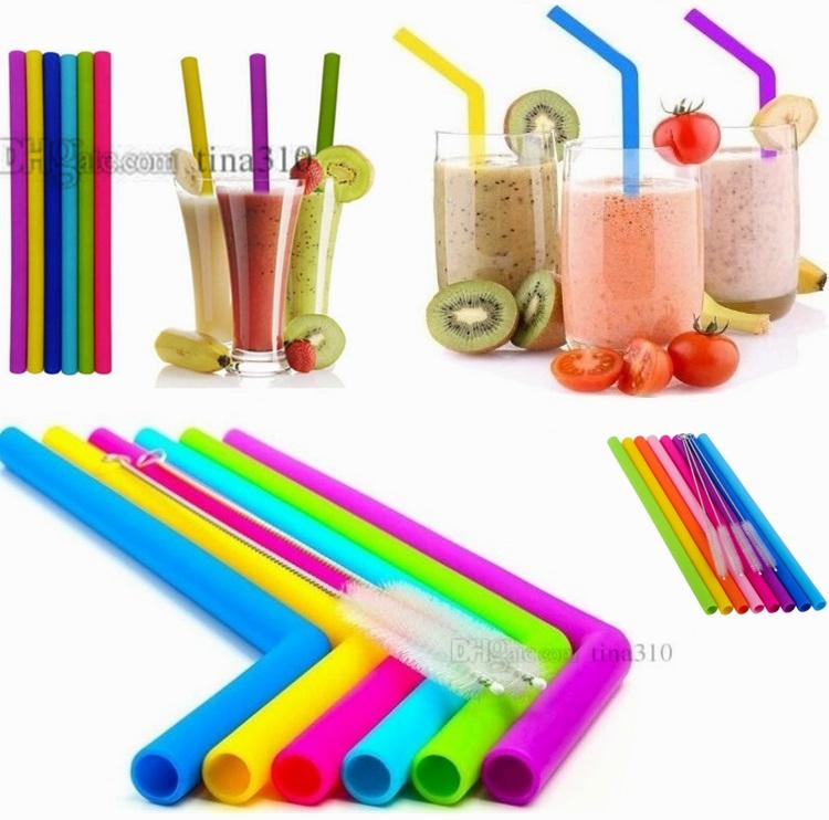 Silicone Drinking Straws Set Straight Bent Flexible Reusable Straws With 2pcs Cleaning Brushes 8pcs/set Silicone Straw 4688