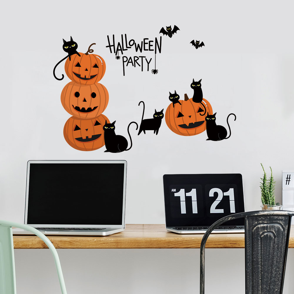 Black Cat And Pumpkin Halloween Wall Decal
