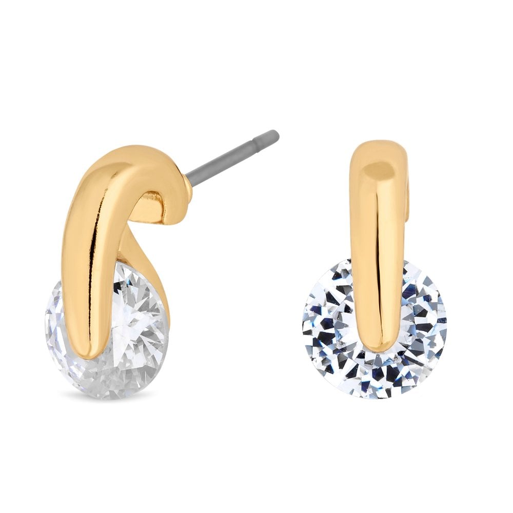 Gold Plated Clear Crystal Polished Stud Earring