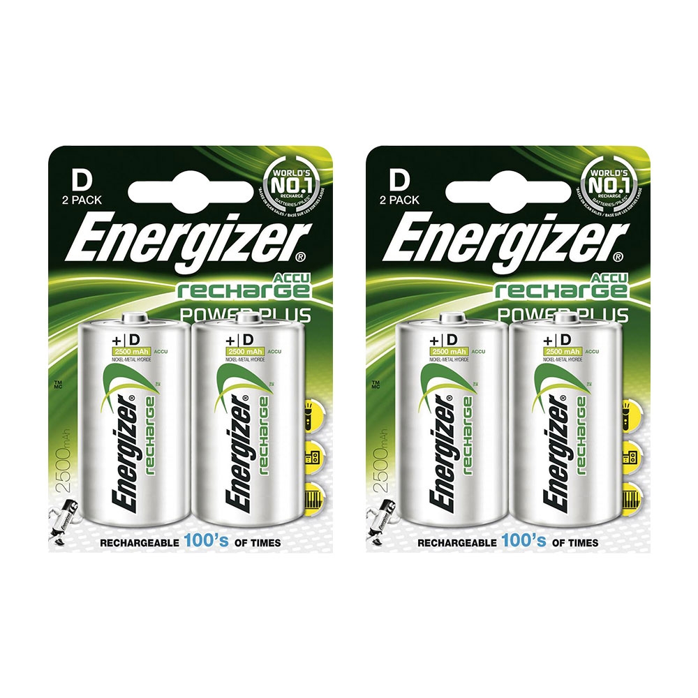 Energizer D Cell LR20 NiMH Rechargeable Batteries 2500mAh - Value 4 Pack