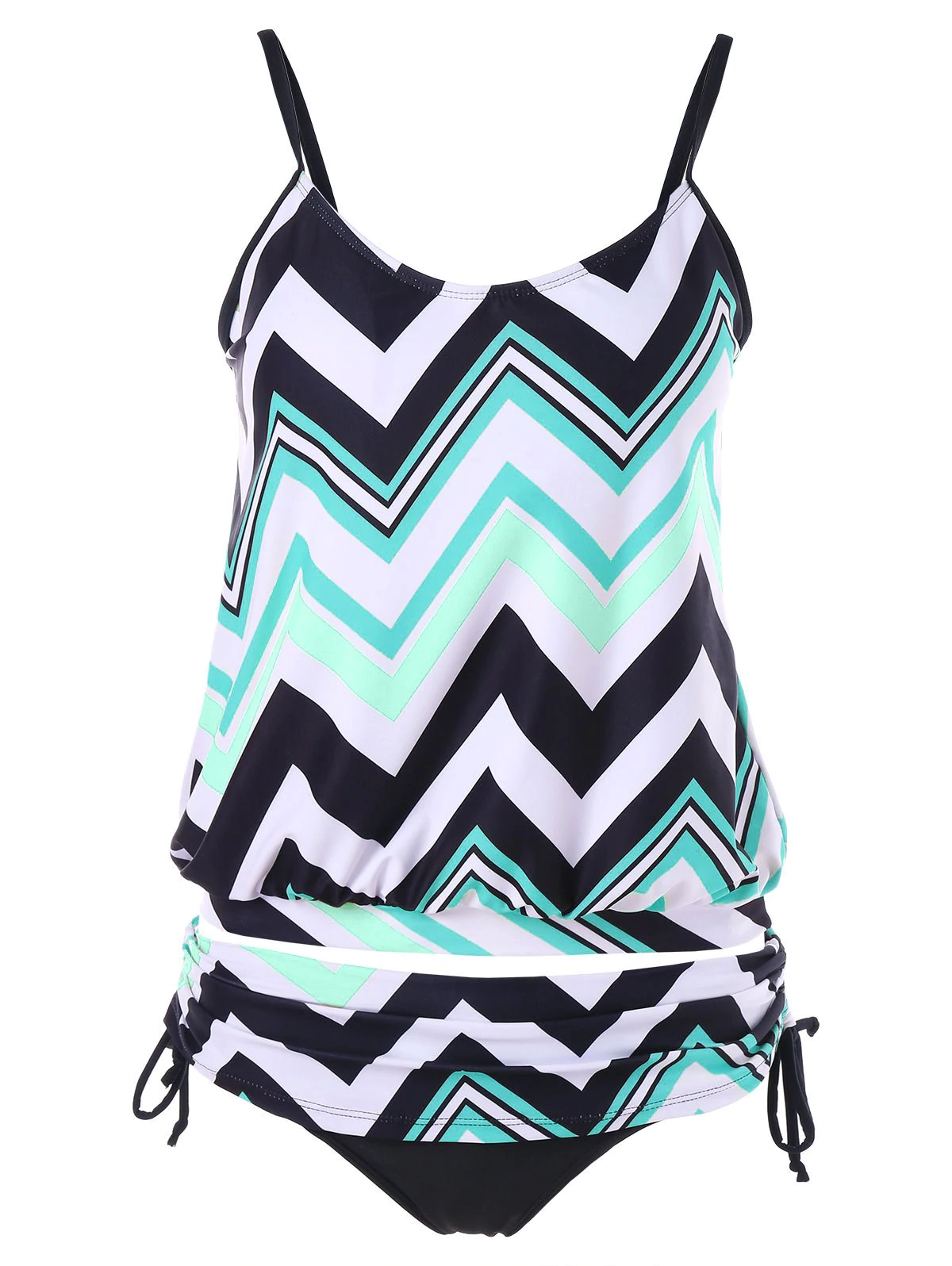 Zigzag Ruched Blouson Tankini Set