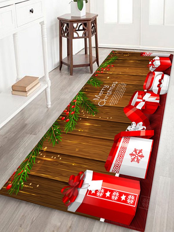 Merry Christmas Gift Wooden Print Floor Rug