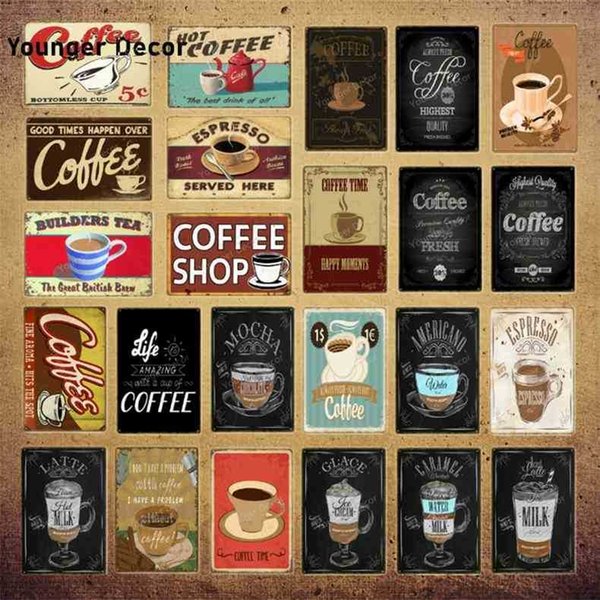 Coffee Shop Decor Espresso Milk Glace Mocha Metal Tin Signs Vintage Poster For Bar Cafe Home Wall Art Painting Plaque YI-211