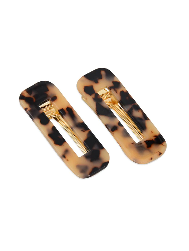 2Pcs Rectangle Marbling Hairgrips Set