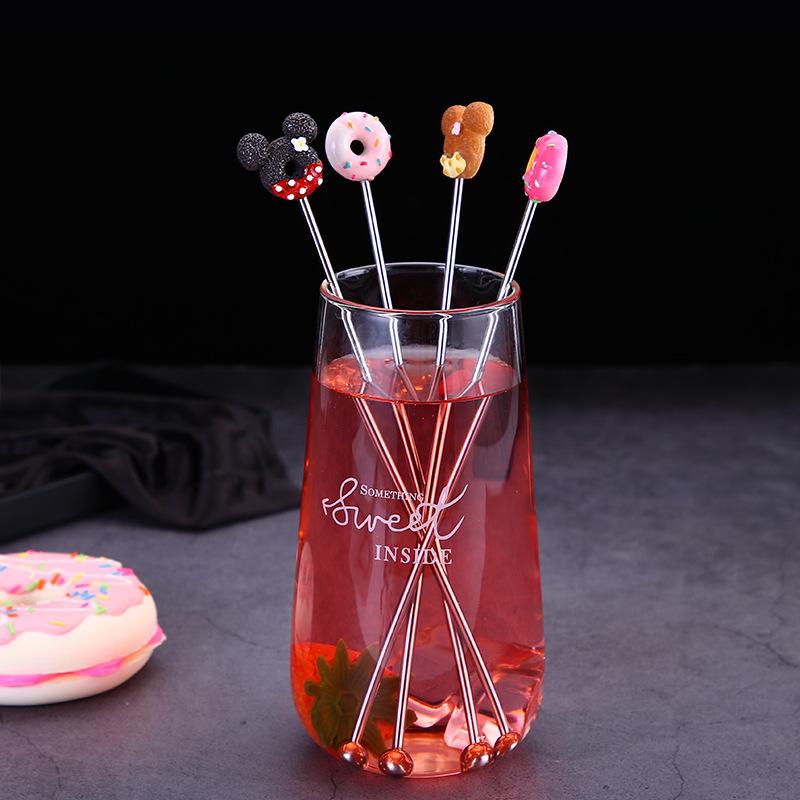 50pcs Stainless steel cartoon animal donut cocktail coffee milk tea drink stir bar bar blender party gift DHL