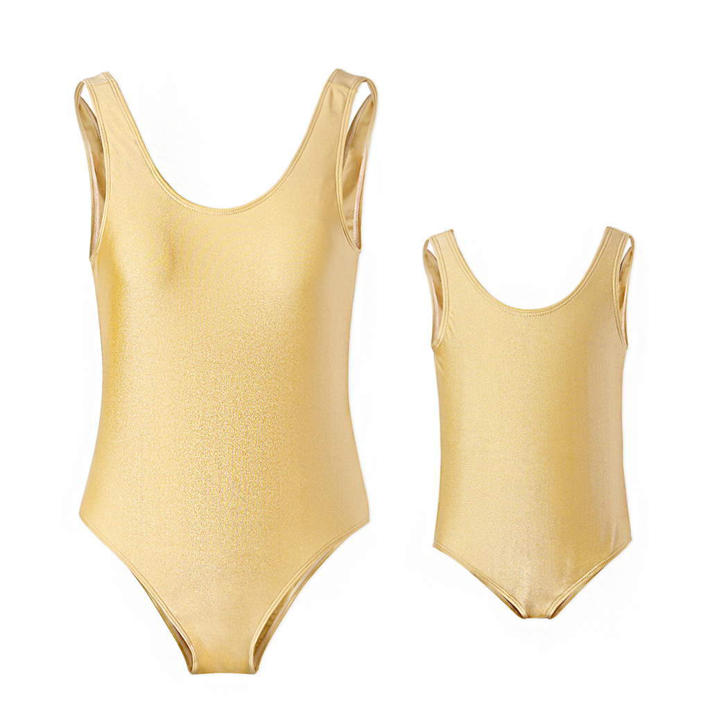 Solid Shining Golden Matching Swimsuits with Glitter