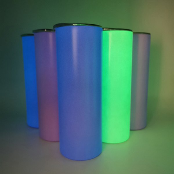 Sublimation Straight Tumbler 20oz Glow in the dark Blank Skinny with Luminous paint Vacuum Insulated Heat Transfer Car Mug