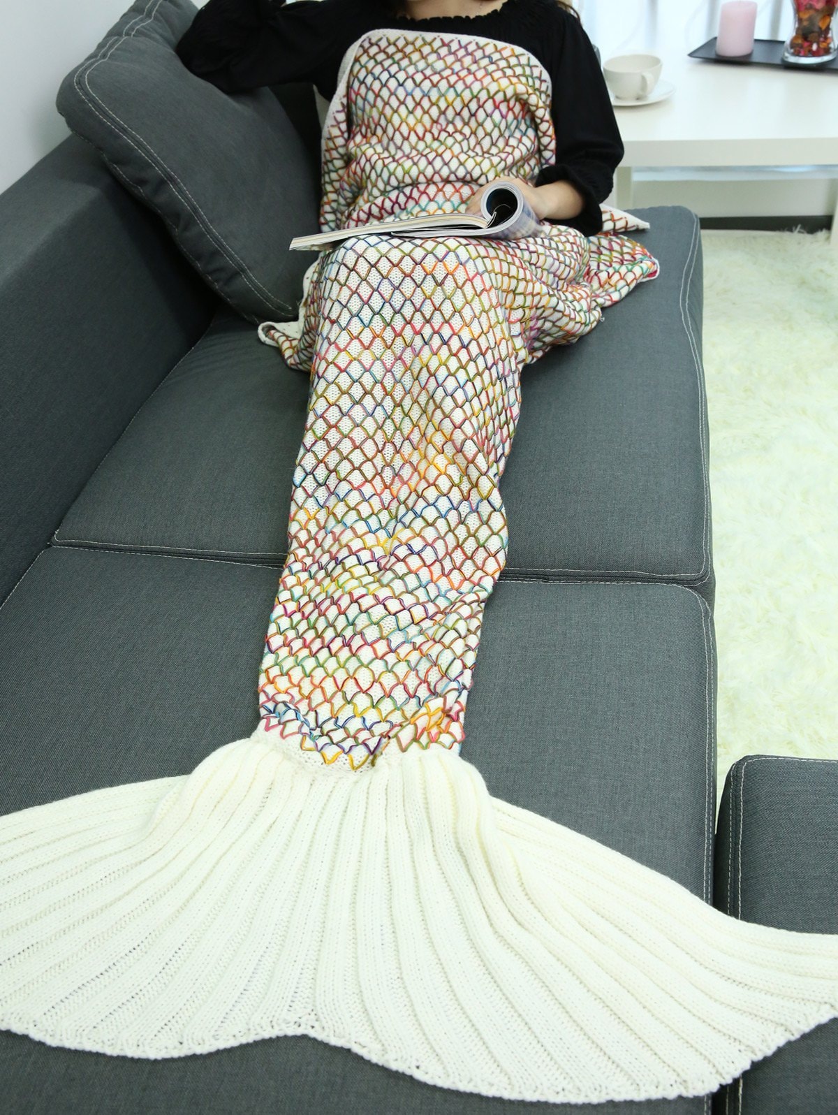 Handmade Crochet Rhombus Design Sleeping Bag Mermaid Blanket