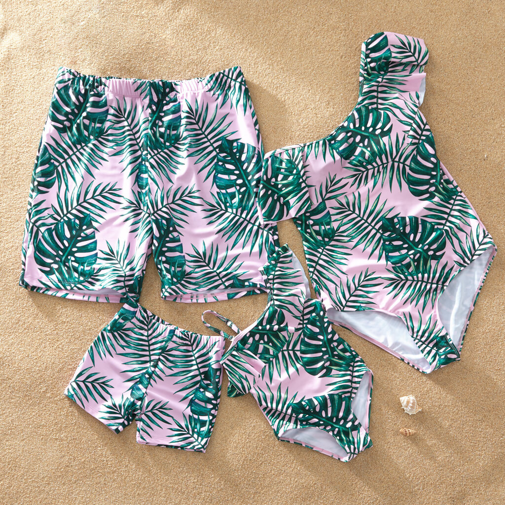 Mosaic Palm Leaf Pattern Swimwear for Famliy Matching