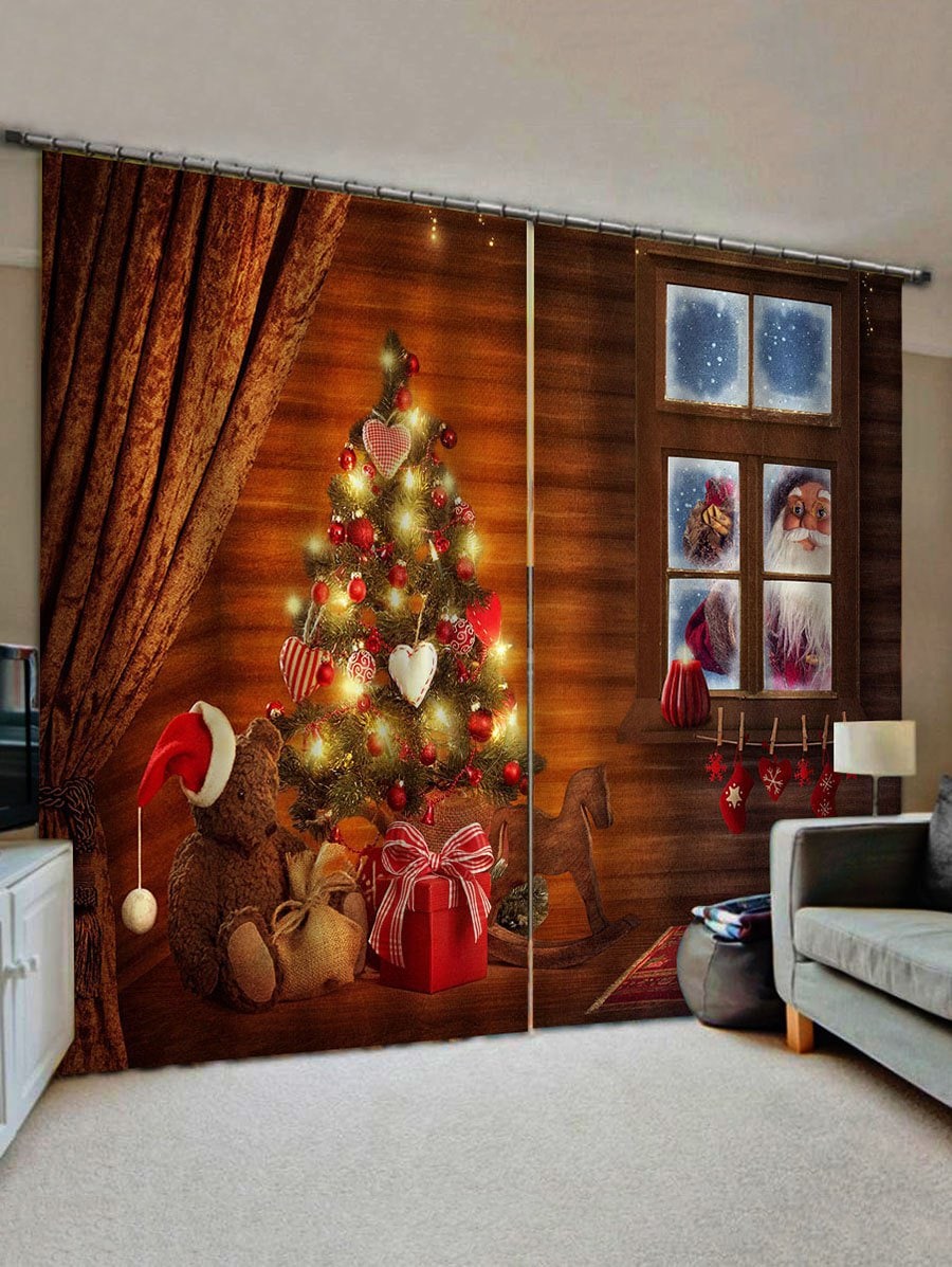 Christmas Tree Santa Claus Pattern Window Curtains