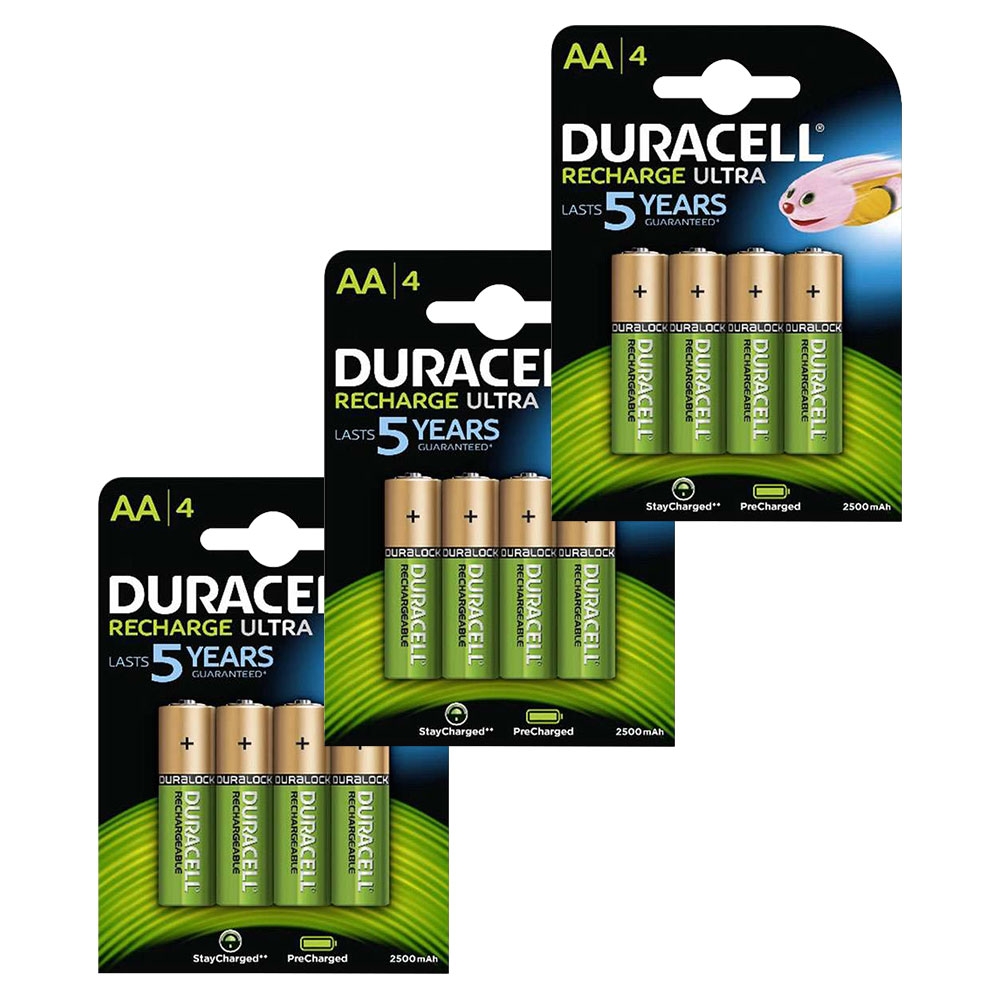 Duracell Duralock Pre and Stay Charged Rechargeable AA NiMh Batteries 2500mAh - 12 Pack