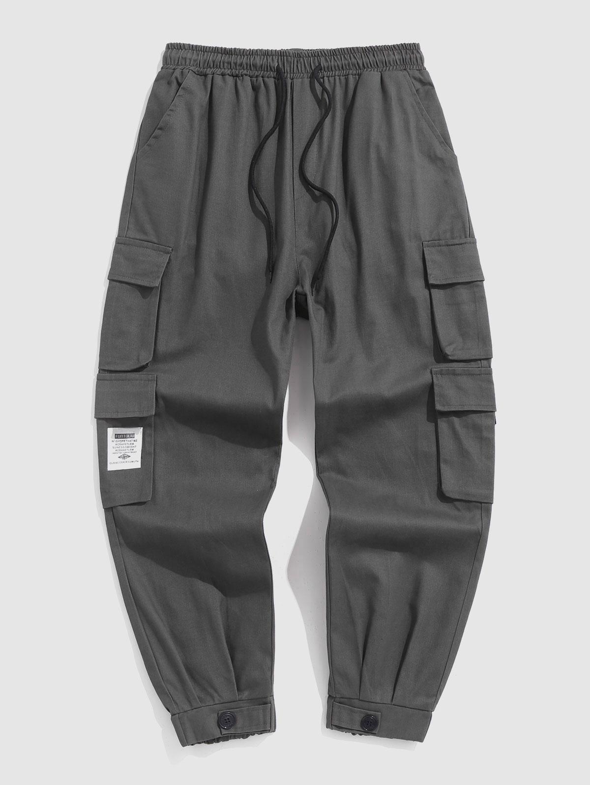 ZAFUL Men's Multi-pockets Patched Design Streetwear Cargo Pants L Gray