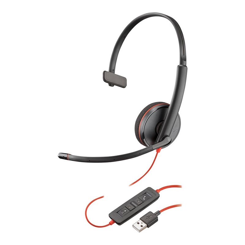 Plantronics Blackwire 3210 USB-A Corded UC Monaural Headset (Black) with Microphone