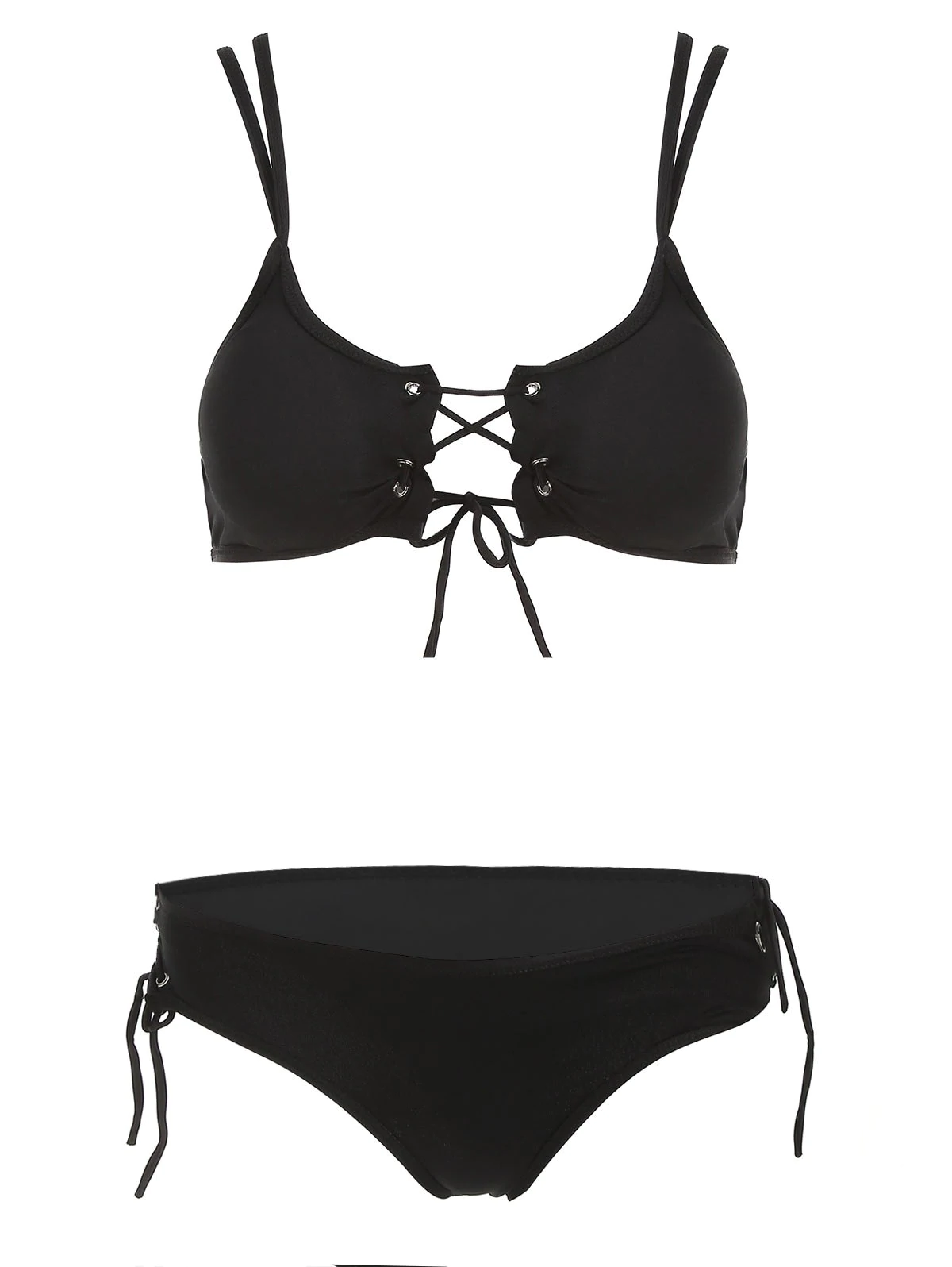 Padded Strappy Lace Up Bikini Set