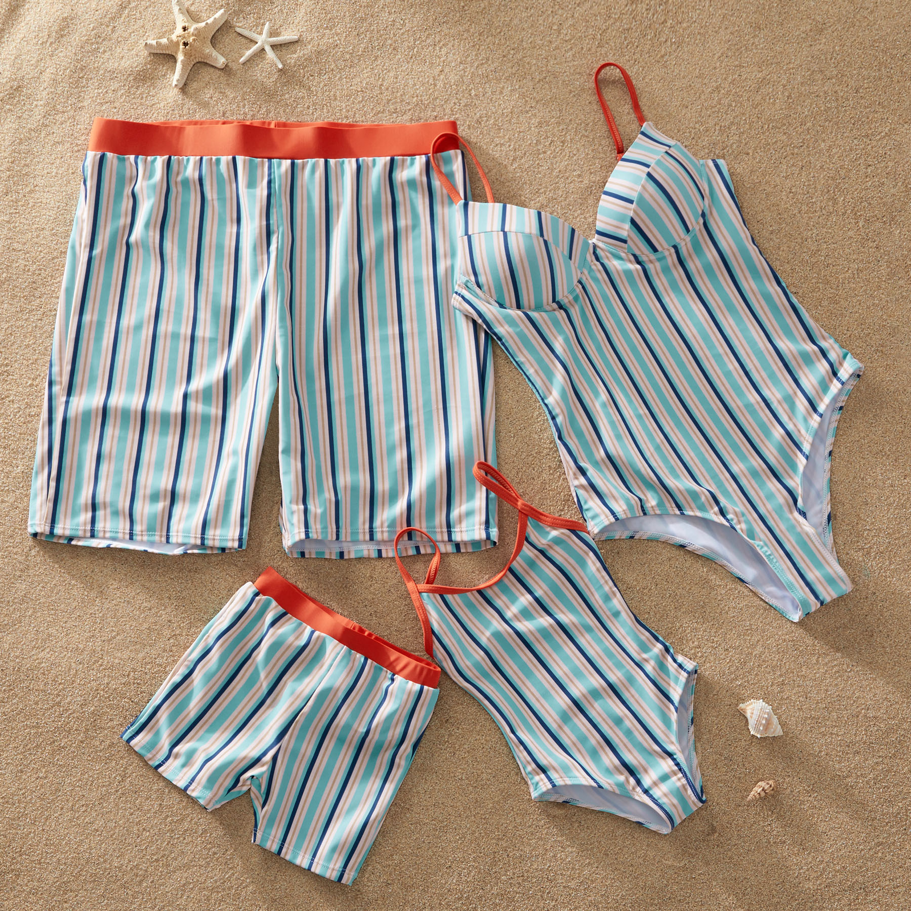 Striped One-Piece Matching Swimsuit for Family