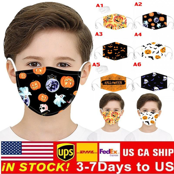 50pcs Halloween Party Masks Pumpkin Skull 3D Printed Anime Cosplay Fabric Characterize Face Mask for Kids Adjustable Earl Buckle FY9187