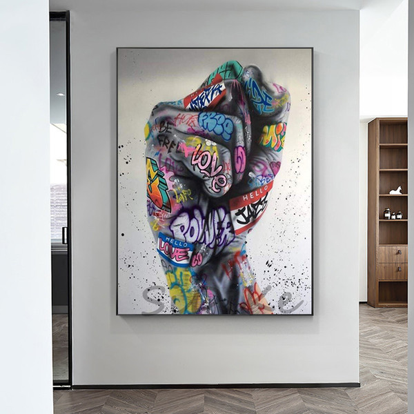 Fist Inspirational Graffiti Art Painting on Canvas Posters and Prints Wall Art Picture for Living Room Office Cuadros Decor