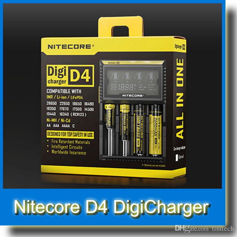 Nitecore D4 Intelligent 18650 Battery Charger Ego Cigarette Battery Charger for 18650 Battery Charger+Plug+Retai Box Top Quality