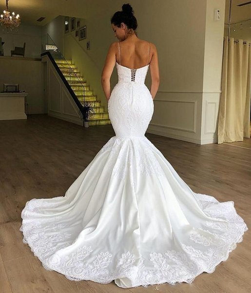African Plus New Size Mermaid Wedding Es 2021 Spaghetti Straps Up Elegant Bridal Gowns Lace Appliques Vestido De Noiva 40OK