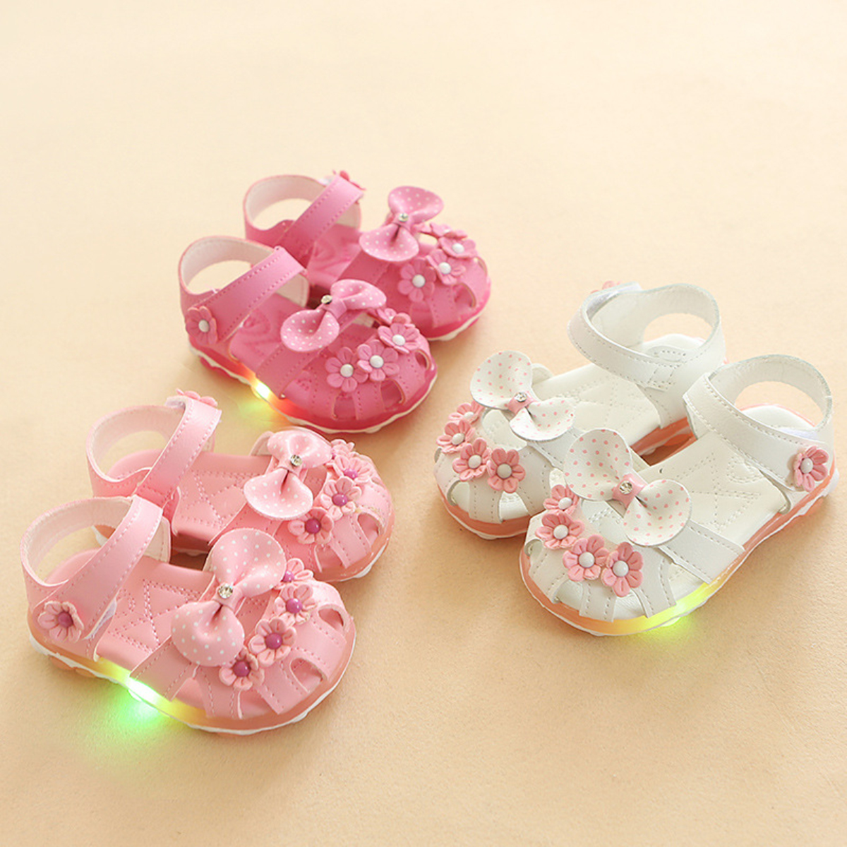 Stunning 3D Flower and Bowknot Applique LED Sandal