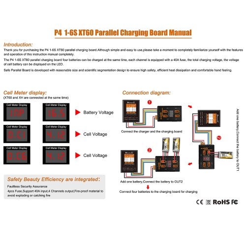 P4 1-6S XT60 Carte de chargement parallèle 4 IN 1 XT60 Fiche de charge de la batterie pour Imax B6AC B6AC B8